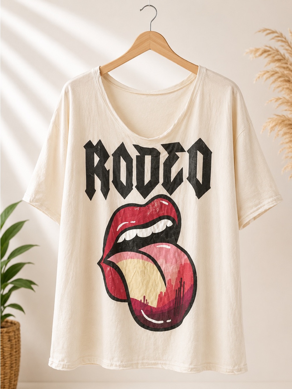 Graphic Tongue Tee in Cream with Pink & Red